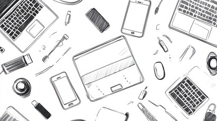 Poster - Smart Devices and Accessories Sketch on White Background