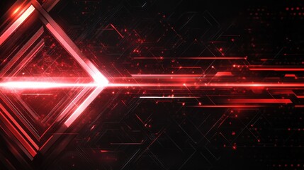 Poster - abstract red light beam with geometric shapes and glowing background