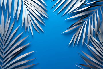 Poster - blue background with palm leaves in the corners