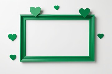 Wall Mural - a close up of a green frame with hearts on a white background