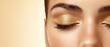 © trustmastertx - Close-up of a woman's eyes with golden eyeshadow, closed, showcasing smooth skin and well-defined eyebrows.