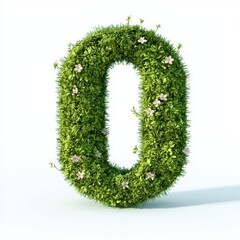 Sticker - Number 0 made of lush green moss with tiny blooming flowers isolated on a clean white background