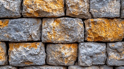 Aufkleber - Close-up view of a stone wall, with various shades of gray and yellow. Ideal for background or texture