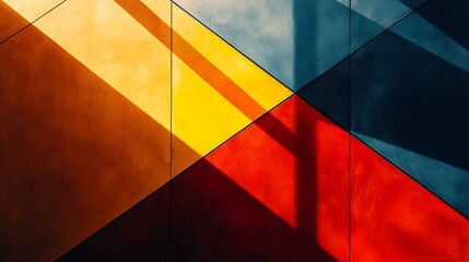 Poster - Colored wall panel with shadows, showing the sun hitting the building, creative design use