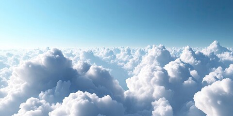 Poster - Expansive white fluffy clouds layered above a serene clear blue sky creating a tranquil atmospheric scene ideal for backgrounds and nature themes