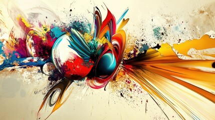 Poster - Flat colorful illustration featuring surreal forms and bright color splashes, creating a whimsical abstract painting.