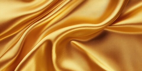 Poster - Lustrous golden silk fabric elegantly drapes in soft waves with rich, warm hues creating a luxurious texture and fluid motion throughout the scene.