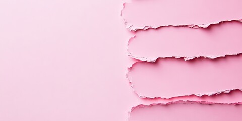 Fototapete - Torn pink paper strips on a soft pink background with ample copy space on the right side perfect for text placement and design elements