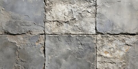 Fototapete - Textured gray wall tiles with visible seams create an abstract backdrop, showcasing rough surfaces and layered cement detail in a close up view.