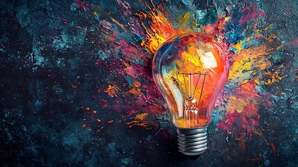 Aufkleber - Colorful bulb with paint explosion, concept of creative idea, inspiration, and innovation in art studio