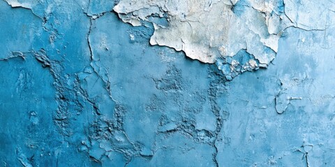 Wall Mural - Textured blue wall with peeling paint in varying shades, showcasing a weathered appearance with intricate details and depth.