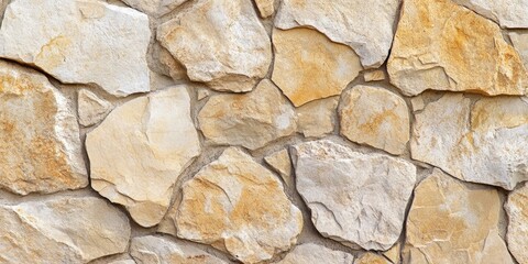 Poster - Natural beige stone wall texture featuring irregularly shaped stones in varying shades of cream and yellow, creating a rustic and warm appearance.