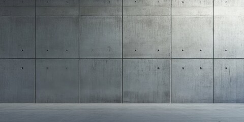 Poster - Smooth grey concrete wall background with a seamless texture, featuring uniform square panels and subtle shadowing, ideal for minimalist designs.