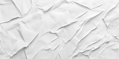 Poster - crumpled white paper texture background with soft shadows creating depth, featuring multiple folds a
