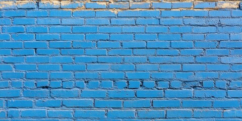 Poster - Cornflower Blue brick wall texture background with even brick pattern and ample copy space for text placement ideal for creative projects and designs