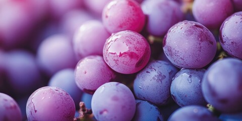 Aufkleber - Close-up of glistening purple and blue grapes with water droplets, showcasing a vibrant gradient of colors and a soft blurred background.