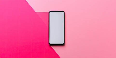 Poster - modern smartphone on a pink geometric background with soft gradients, featuring bold pink and pastel