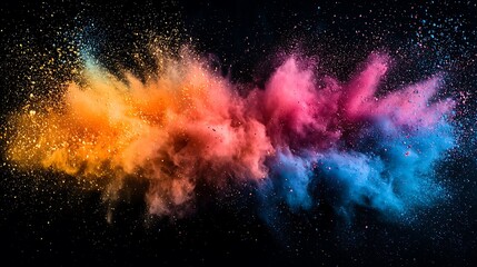 Aufkleber - Colorful explosion of vibrant powder on black background, used for art, design, or celebration