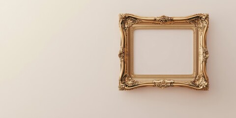 Poster - luxurious gold photo frame with intricate designs centered against a plain white backdrop providing 