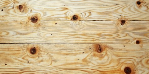 Poster - Light beige plywood texture with distinctive knots and grains, arranged horizontally for rustic backdrop in design projects.