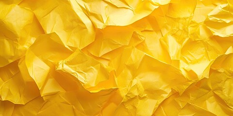 Fototapete - Textured crumpled yellow paper background with various shades of yellow and highlights, creating a vibrant, dynamic surface ideal for design projects.