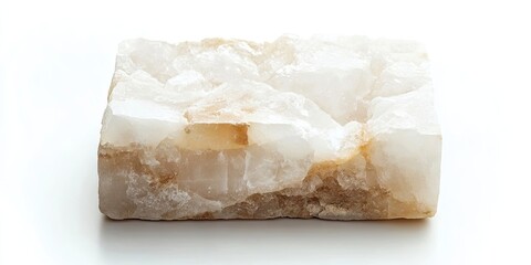 Aufkleber - Translucent white quartz crystal block with a textured surface, showcasing light beige veining, centered on a bright white background.