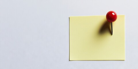 Aufkleber - Close-up of a yellow sticky note with a red pushpin on top, positioned left on a white background, ample copy space to the right