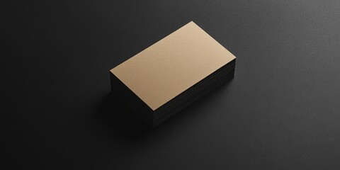 Poster - Craft paper business card stack on solid black background with focused lighting highlighting the card's texture and edges for visibility.