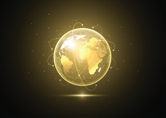 Wall Mural - Abstract global network connection on gold background. World map point and line composition concept of global business