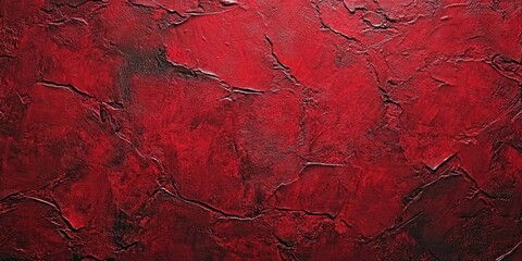 Poster - textured red wall with deep crimson tones, featuring prominent brush strokes and uneven surface crea