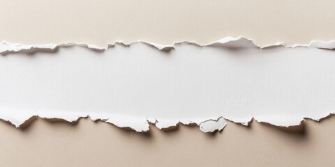 Leinwandbilder - Torn white paper on a smooth beige surface with a minimalistic background providing ample copy space for text or design elements.