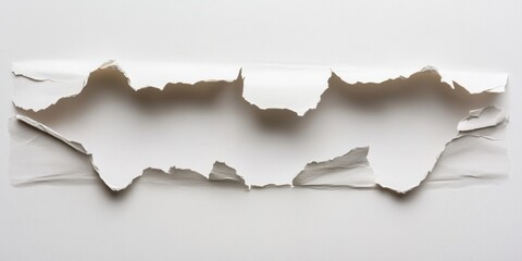 Fototapete - Torn white paper with irregular edges creating a textured border on a clean white background ideal for copy space and minimalist designs