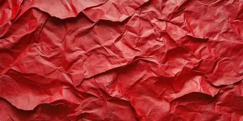 Poster - Crumpled red recycled paper texture with deep shadows and highlights, showcasing various shades of red in a chaotic yet artistic arrangement.