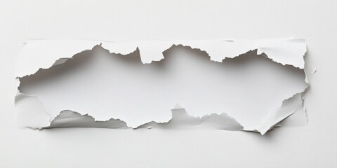 Leinwandbilder - Torn edge white paper sheet with jagged openings positioned horizontally against a clean white background creating ample copy space for design use