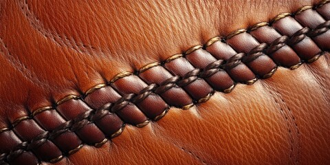 Aufkleber - Brown leather texture with intricate stitching details in a diagonal pattern emphasizing depth and craftsmanship against a warm backdrop.