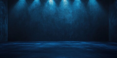 Poster - Deep dark blue backdrop with spotlight effects showcasing shadowy tones, featuring a textured surface and illuminated highlights at the top.