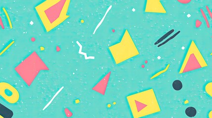 Poster - Bright Colorful Abstract Geometric Shapes on Turquoise Background