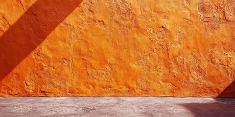 Fototapete - Vibrant orange plaster wall with textured finish and soft shadows casted, creating depth and warmth, ideal for a dynamic backdrop.