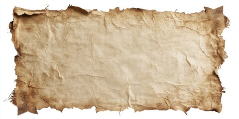 Aufkleber - Vintage aged parchment texture with torn edges set against a white background, showcasing warm beige and brown tones, ideal for historical backgrounds.