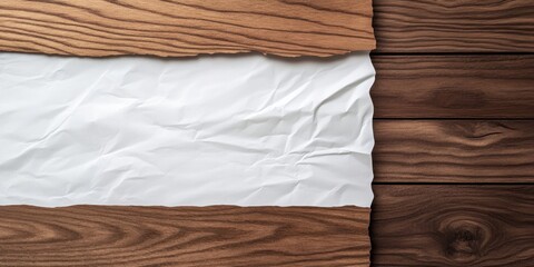 Poster - textured wooden surface with elegant wavy white paper laid across, creating a contrast between warm 