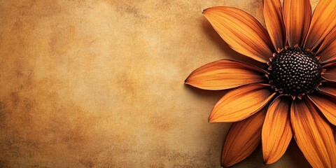 Aufkleber - Rustic orange rudbeckia hirta flower positioned on the left against a textured beige background creating a blank space for text insertion.
