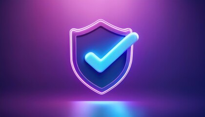 Poster - A glowing shield with a checkmark symbolizes security, approval, and trust in a vibrant digital environment.