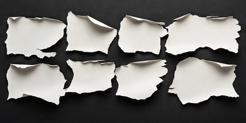 Aufkleber - torn white paper pieces arranged asymmetrically on a textured dark background showcasing empty space