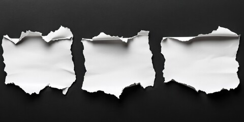 Aufkleber - ripped white paper pieces on black background creating negative space for text entry arranged in a h