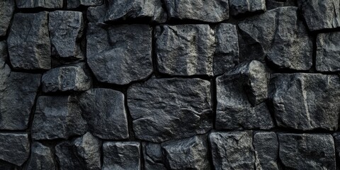 Aufkleber - Rough textured black stone wall with uneven surfaces and varying shapes creating a rugged and rustic appearance ideal for background use