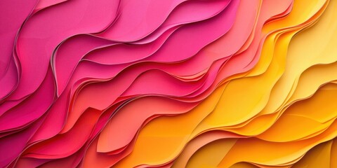 Poster - Colorful cardboard waves in fuchsia and yellow shades creating a vibrant background with smooth, flowing textures and layered dimensions.