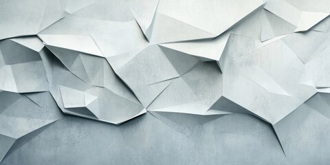 Fototapete - Abstract wallpaper with crumpled paper texture in soft gray tones creating a 3D effect and ample copy space for text at the center.
