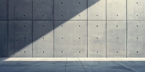 Fototapete - Smooth grey concrete wall background with soft shadows, featuring even textures and light gradients, ideal for modern design projects.