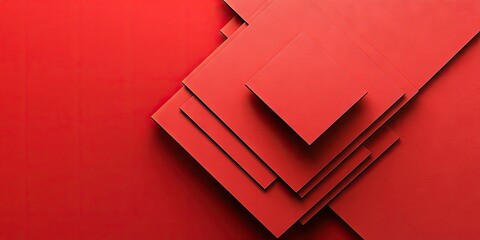 Poster - Abstract red layered composition featuring varying shades of red paper rectangles stacked in layered arrangement on a smooth red background.