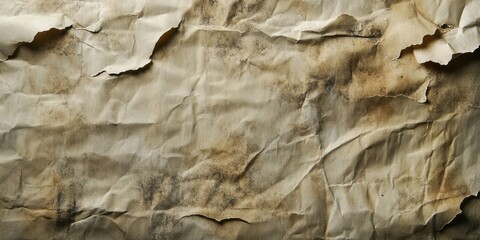 Poster - Textured aged paper with creases and blemishes in shades of beige and brown, featuring dark spots and gentle folds for a vintage effect.
